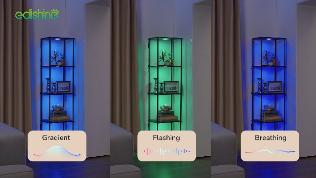 Image of EDISHINE RGBW 5-Tier Display Shelf Floor Lamp, 3 Modes Remote, Walnut | Adjustable Brightness & Color Temperature, 3 Modes, Remote Control, Modern Corner Lamp for Living Room, Bedroom, Study