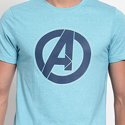 Image of sporto Marvel Logo Print Aqua Jasper Cotton T-Shirt for Men