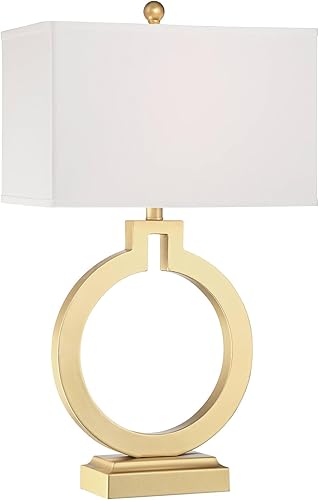 Miniatura 7 de 360 Lighting Lámparas de mesa modernas de 28 1/2 pulgadas de alto, juego de 2 con puerto de carga USB, anillo abierto dorado cepillado, pantalla