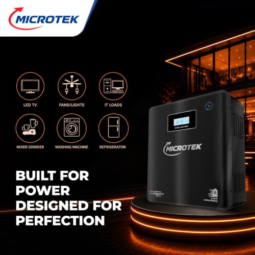 Image of Microtek I-Lithium 1500 SW WiFi Dark Edition Inverter (1100VA /925W) with 1280Wh 12.8V Li-Ion Battery | 12+ Year Life | 5-Year Onsite Warranty | Ideal for Home, Office & Shop | Black