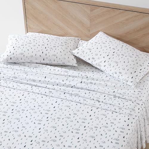 Image of Eddie Bauer - Twin Sheet Set, Cotton Percale Bed Sheets, Crisp & Cool Bed Sheets, Ideal Dorm Essentials (Campout Dark Blue, Twin)
