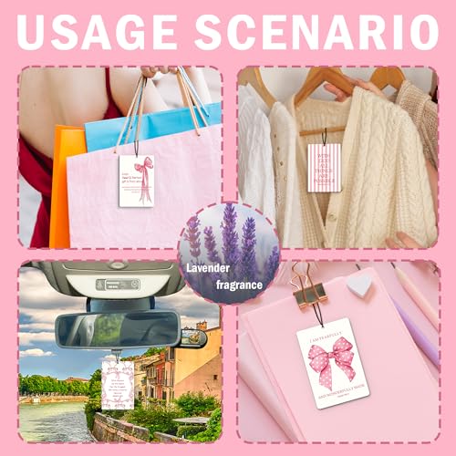 Image of Pink Christian Car Air Freshener 4Pcs, Girly Bow Air Freshener for Car Interior Closet Drawer Books, Cute Preppy Christian CarMirror Decor Hanging, Pink Girly Bow CarAccessories for Women