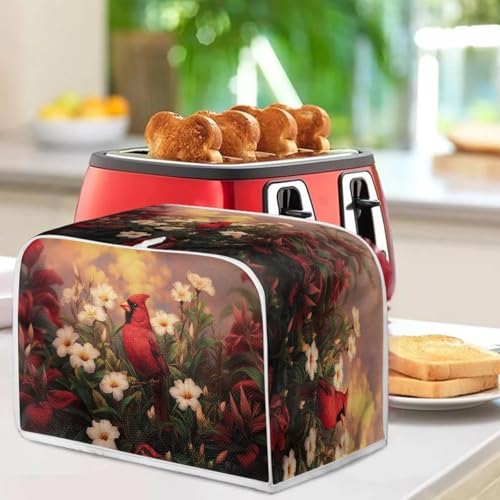 Image of Talayituse Lily Cardinal Print Toaster Cover 4 Slice Wide Slot, Lightweight Bread Maker Cover Dust Protection Washable Appliance Bag, M