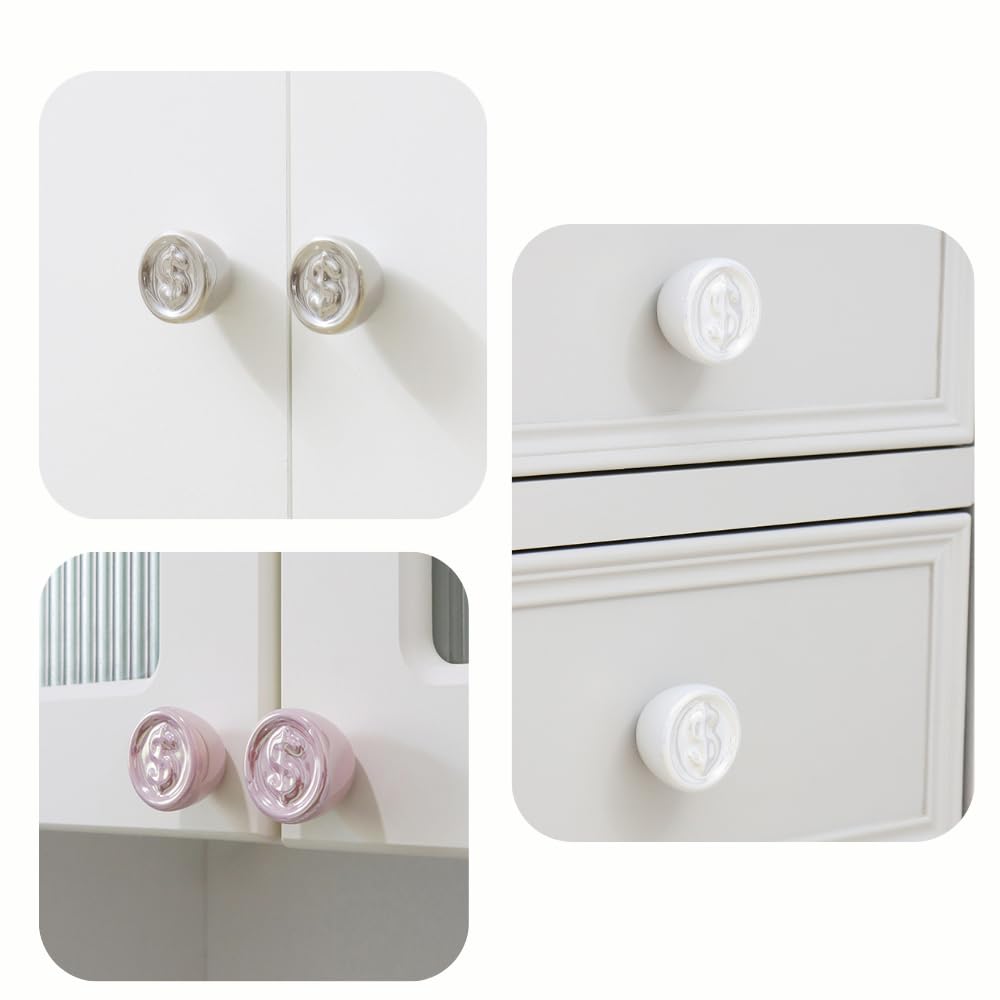 Generico Pomelli per Mobili Decorativi a Forma di Moneta, 4 cm, Set da 2 Pezzi, Design Elegante in Vetro con Simbolo $, Disponibile in Argento, Bianco, Rosa (rosa)