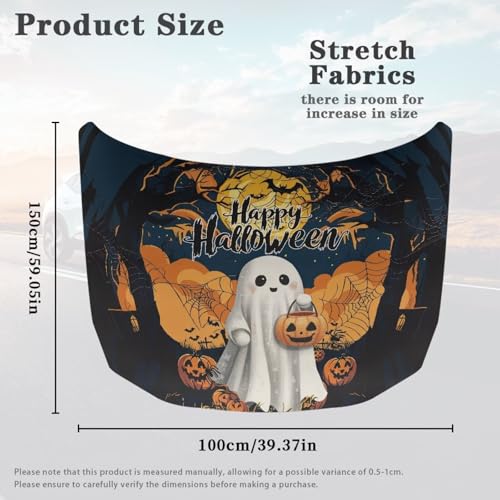 Image of Halloween Design Car Hood Cover Protector 59x39 Inch Stretchable Auto Hood Wraps Waterproof Automotive Exterior Accessories for Most SUV Sedans Trucks