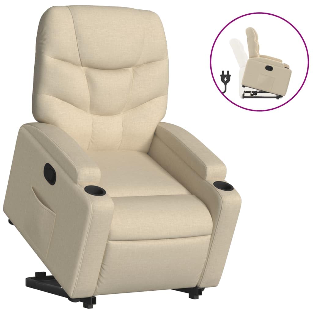 Homgoday Poltrona Alzapersona Reclinabile Crema in Tessuto, Poltrona Massaggiante Poltrona Reclinabile Relax, Sedia da Massaggio Poltrona Relax Tutto Il Corpo