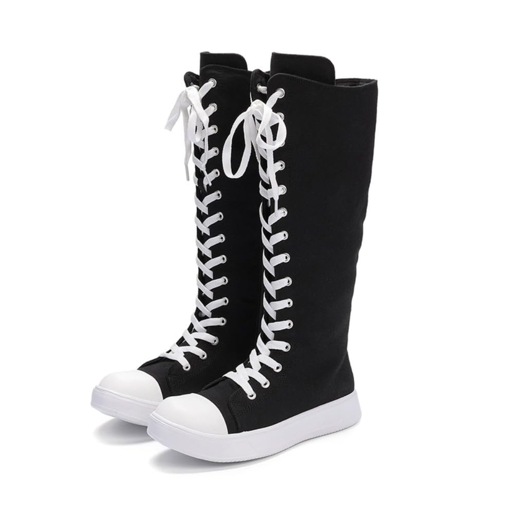 Knee High Platform Emo Boots Canvas Alt Fashion Rave Goth Shoes Grunge Booties Girls Women - Retro Y2K