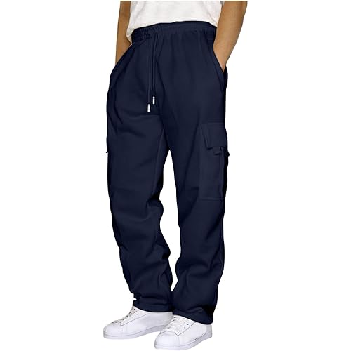 Men's Cargo Pants Elastic Waist Drawstring Relaxed Fit Hiking Pants Casual Work Joggers Trousers Gym Fitness Sweatpant