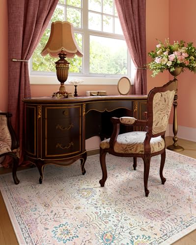 Lahome Pink Boho Area Rug, 5X7 Pink Rugs For Bedroom Girls Nursery Rug Soft Floral Playroom Rug thumb #5