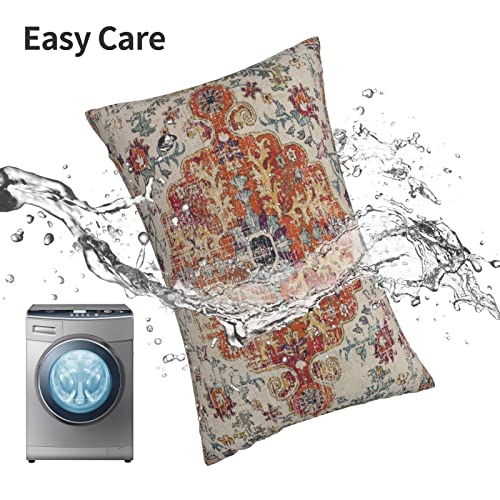 Boho Pillow Covers 12X20 Inch Set Of 2,Carpet Pattern Throw Pillows Case,Burnt Orange Yellow Ethnic Design Outdoor Decorative Lumbar Linen Farmhouse Decor Cushion Covers For Home Sofa Bed Couch #TOP3