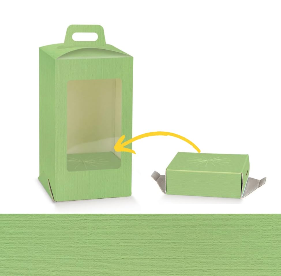 Generico Scatola Portauovo di Pasqua con Finestra PVC, Verde Effetto Fibra, con Maniglia e Base Bloccauovo, Confezione Regalo per Uova di Cioccolato (10 pezzi - 15x15 cm, altezza 27 cm)