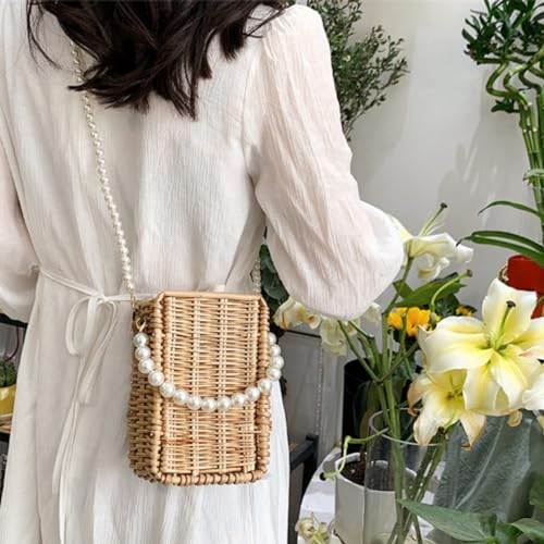 Bolso de playa de ratán tejido para mujer miniatura 7