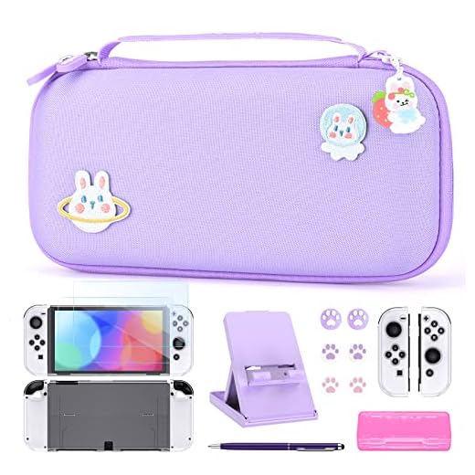 Paquete de Accesorios NS Switch OLED - Funda NS Switch 18 en 1 Carcasa de Switch, Carcasa de Juegos de Switch, Protector de Pantalla de Switch OLED, Soporte de Switch, Grips de Mando de Switch,Púrpura