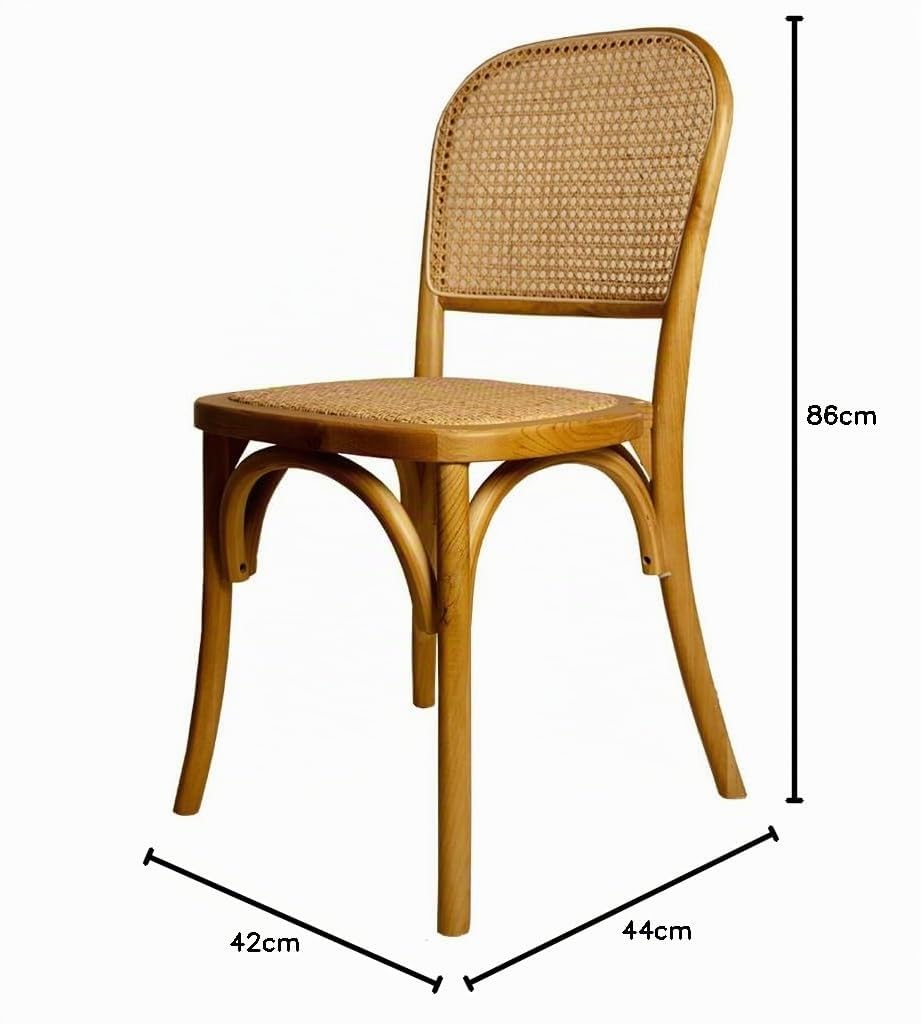 EME - Silla Comedor de Madera Cannage Color Natural con Asiento de ratán Natural y Respaldo de Mimbre. Incluye 1 Unidad. Silla Madera y Mimbre Apilable.