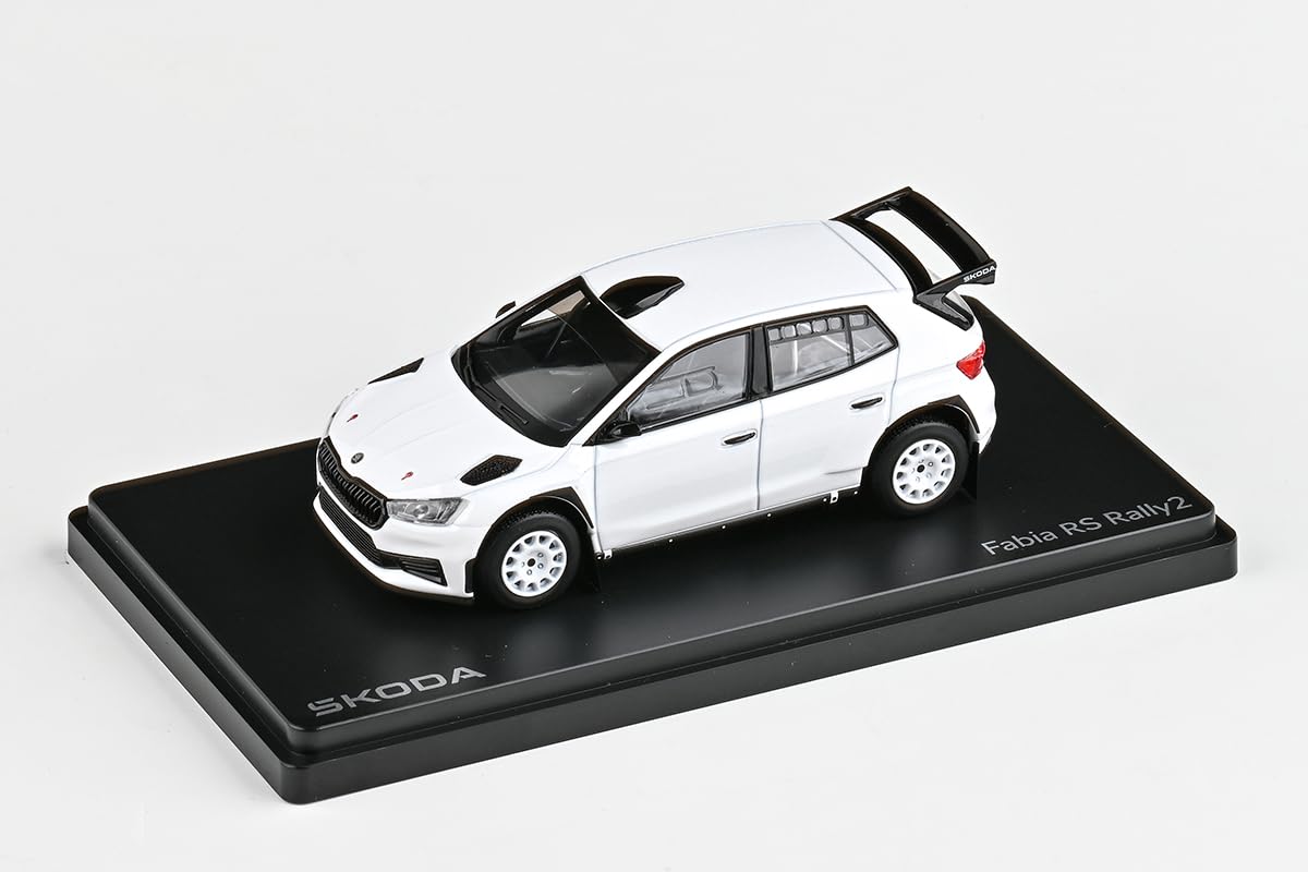 Skoda Fabia IV RS Rally2 (2022) 1:43 Diecast - Coche de metal modelo de coleccionista detallado y coche de juguete para niños y adultos, vehículo en miniatura como regalo – Blanco