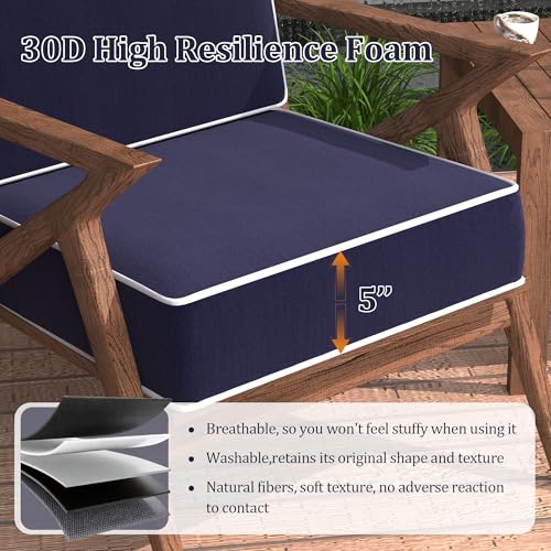 5" Thicker Outdoor Chair Cushions 2 Sets 24" *24" Waterproof Patio Chair Cushions for Outdoor Furniture w/Removable Cover 30D High Density Sponge Filling Thicken Patio Furniture Cushion w/Handle &Ties by Aevum azn - Image 3