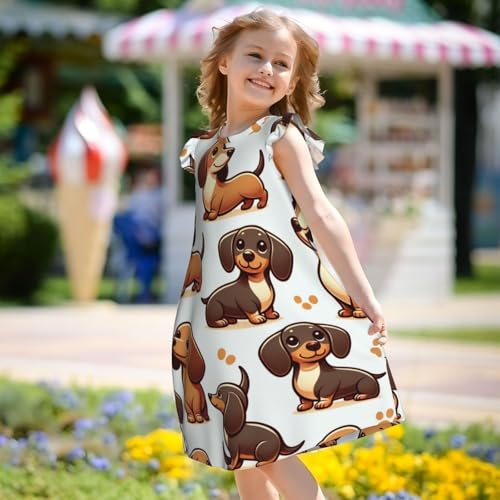 Cute Dachshunds Flutter Sleeve Dress for Girls, Toddler Girls A Line Dress for 2-11 Years4