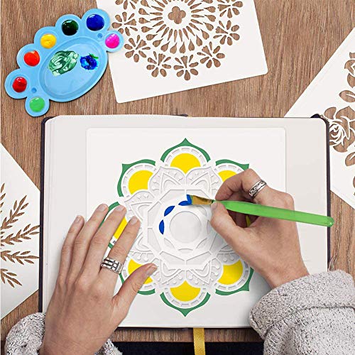 Mandala Dotting Tools Stencils Set, ORANDESIGNE 36 PCS Mandala Rocks Painting Pens Trays Brushes Stencil Templates for Clay Carving Nail Art Drawing and Drafting - Thumbnail 4