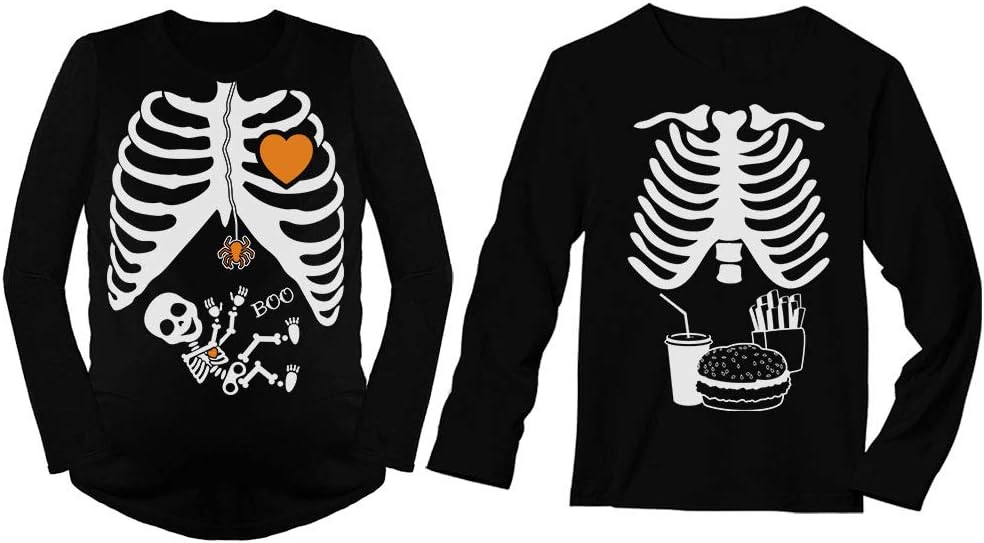 Halloween Matching Couples Shirts Skeleton Maternity Food Men Long Sleeves Set Men Black