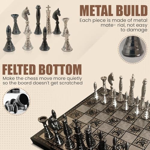 Set de ajedrez artesanal de latón con tablero plegable miniatura 7