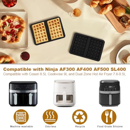 2PCS Silicone Waffle Mold, Waffle Plates for Ninja AF400EU, AF451EU and AF500DE Hot Air Fryer, Waffle Set, Waffle Maker Includes 2PCS Baking Brush and Barbecue Tongs