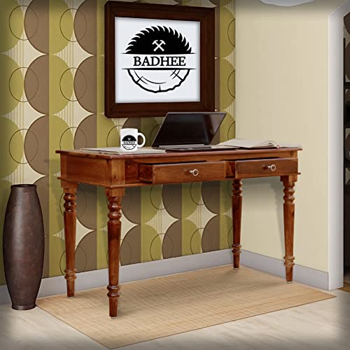Image of Heer Handicraft Two Drawer Kharti Study Table in Natural Honey Oak Colour in Matte Finished with Premium Polish, Smooth Edges