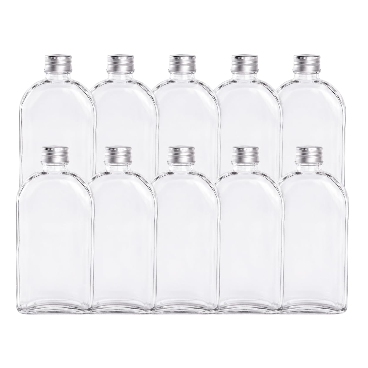 350ml Glass Bottles with Lids, Pack of 10, Airtight Screw Cap Hip Flask | Reusable Glass Bottle for Sloe Gin, Whisky, Liqueur, Vinegar, Sauces, Spell Jars - Ideal Homemade Gifts and Wedding Favours