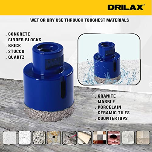 1-3/4 Inch Diamond Core Hole Saw Professional Series Heavy Duty Masonry Drill Bit For Concrete, Granite, Quartz, Porcelain, Ceramic, Tile, Brick, Cinder Blocks Vacuum Brazed Technology 5/8"-11 Thread Connection For Angle Grinders #TOP2