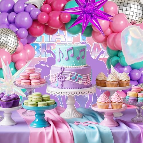 Image of JOGAMS 166Pcs K-Pop Balloon Arch Kit, Hot Pink Purple Teal Blue Balloons with Disco Star Iridescent Heart Foil Balloons for K-Pop Music Fan Birthday Prom Music Stage Concert-Style Backdrop Party