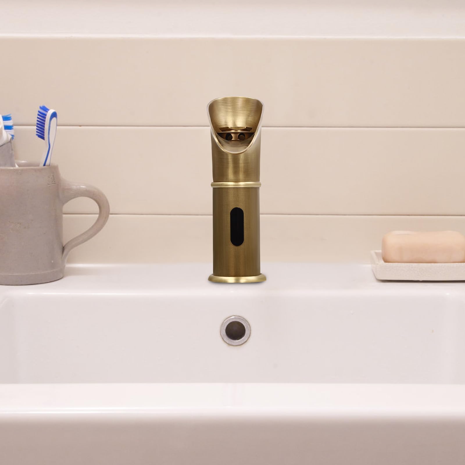 Rubinetto con sensore, rubinetto automatico con sensore a infrarossi, rubinetto a cascata, miscelatore per lavabo, rubinetto da cucina, altezza erogatore 100 mm (oro)