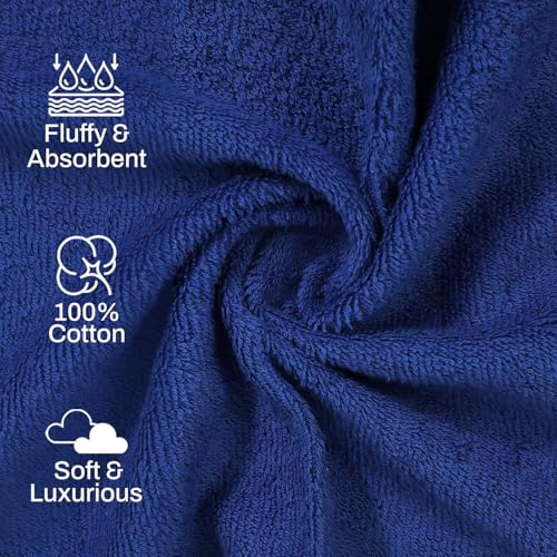 Image of Layers 100% Cotton Face Towels | 450 GSM Soft & Highly Absorbent | Aqua Plush Collection | Pack of 12 Super Soft Towels for Men & Women | 30 x 30 cm - Blue