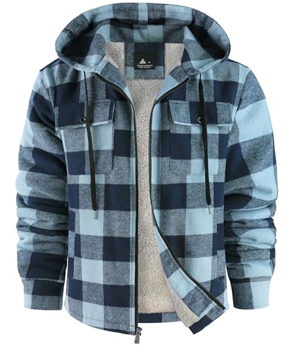Image of SCODI Men's Flannel Shirt Jacket Fleece Sherpa Lined Plaid Zip Up Hoodies | Machine Wash, 4 Pockets, Big and Tall, Vintage, Classic, Stylish, Casual, Heavyweight Sweatshirt, Winter Outwear, Warm Coat