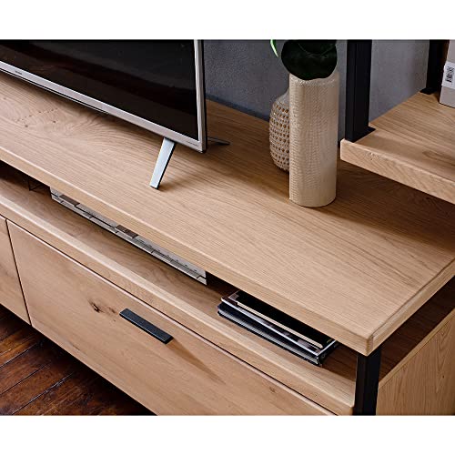 Lomadox Moderne Wohnwand mit LED Beleuchtung, Eiche Bianco geölt (teilmassiv), B/H/T ca. 365/186/46 cm – Bild 6