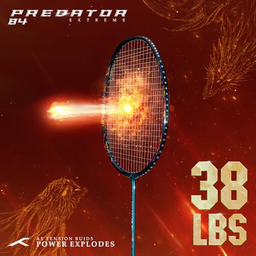 Image of Hundred Predator 84 Extreme Strung Badminton Racket with Full Racket Cover (Black)|