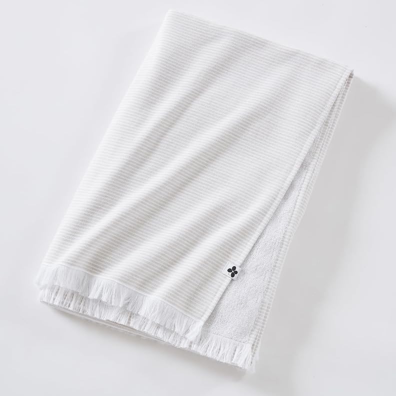 Fouta Plage 95x180cm L’Effet Papillon® - Fouta Eponge en Coton tissé avec Franges [ Drap de Plage ] (Sable)