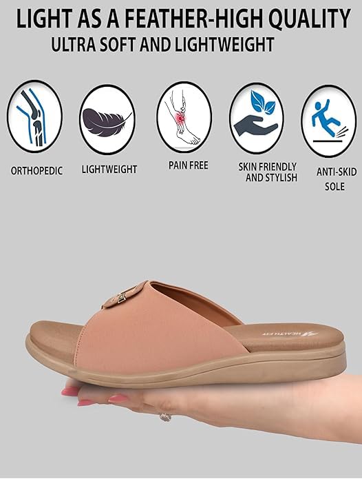 Image of HEALTH FIT EXTRA SOFT Women's Comfortable Memory Foam Doctor Slippers /Flip-Flops|Fashionable Casual & Stylish|Lightweight & Breathable|Outdoor Synthetic Casual Chappals Sandals Ladies & Girls HF27