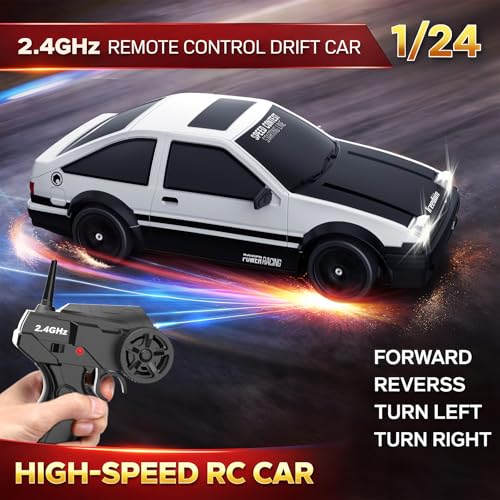 Image of Remote Control Car RC Drift Car 2.4GHz 1:24 Scale 4WD 15KM /H High Speed Model Vehicle with LED Lights Drifting Tire Racing Sport Toy Car for Adults Boys Girls Kids Gift