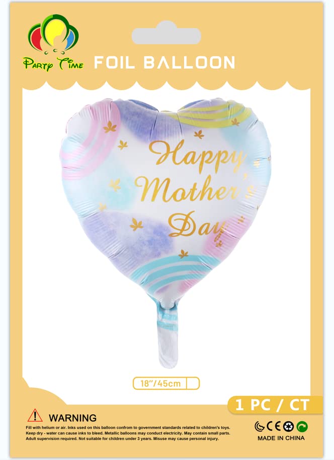 PARTY TIME - 1 Piece Heart Shape Foil with "Happy Mother's Day" Print Foil Mother's day Party Decorations Foil Heart Balloons for Happy Mother's Day Birthday Party Supplies (18 Inches)