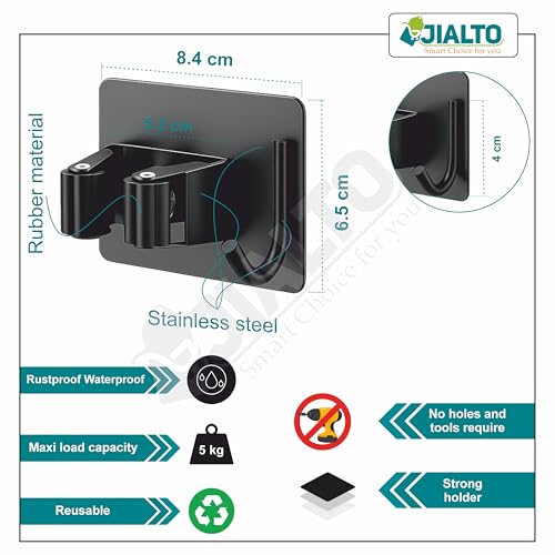 Image of JIALTO 1 PCS Adhesive Broom Holder Wall Mounted - Stainless Steel Mop Holder for Bathroom & Kitchen, No Drill Wall Organizer for Broom Stick, Cleaning Tools Hanger Black
