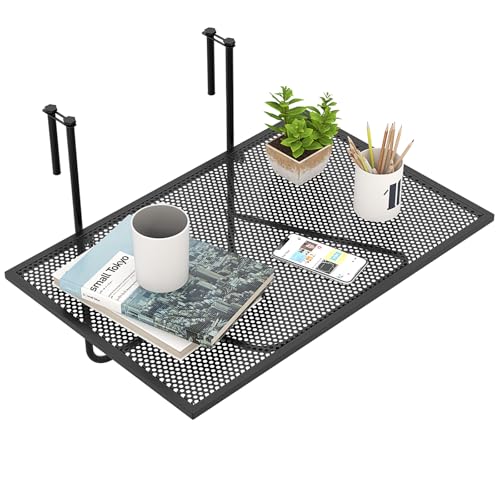 GIANTEX Mesa Colgante Plegable para Balcón, Mesa Auxiliar para Barandillas de hasta 6 cm, Mesita con Estructura Triangular Estable y Tablero de Malla, 60,5 x 40,5 cm, Negro