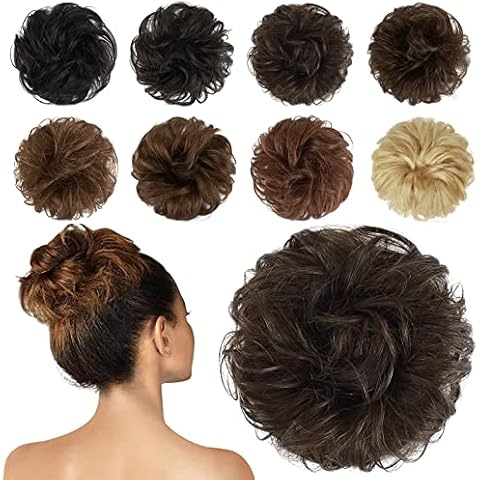 FESHFEN 100% Human Hair Messy Bun Extension Cover