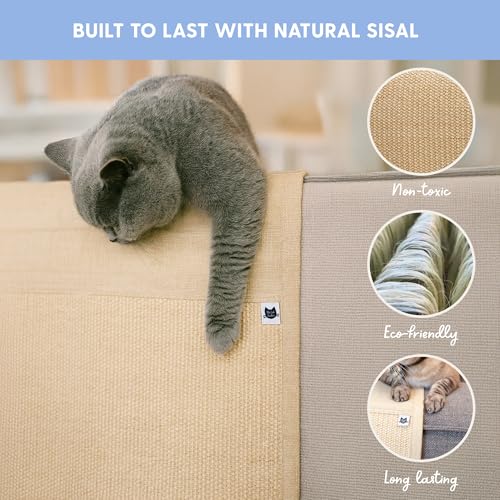 Image of The Cat Ladies Cat Scratch Furniture Protector Mat - Couch Protector from Claws - Anti Scratch Furniture Protectors from Cats Scratching - Sisal Scratcher Pad with Pocket - Beige