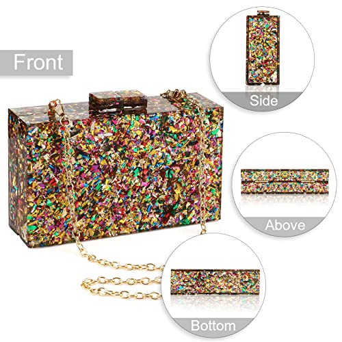 Image of Gets Acrylic Purses and Handbags for Women Multicolor Perspex Geometric Patterns Box Clutch Banquet Evening Crossbody Handbag