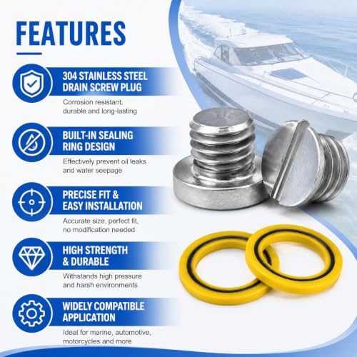 Image of 2 PCS Marine Lower Unit Drain Plug for Mercury Outboard & Sterndrive