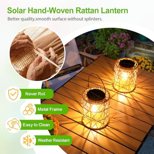 KOOPER Solar Lantern Outdoor Lights, 2 Pack Bright Hanging Solar Lanterns Outdoor Waterproof with Handle, Decoration Rattan Lanterns for Outside Hanging Garden Patio Yard Porch Trees Lawn Pathway Gift - image 2