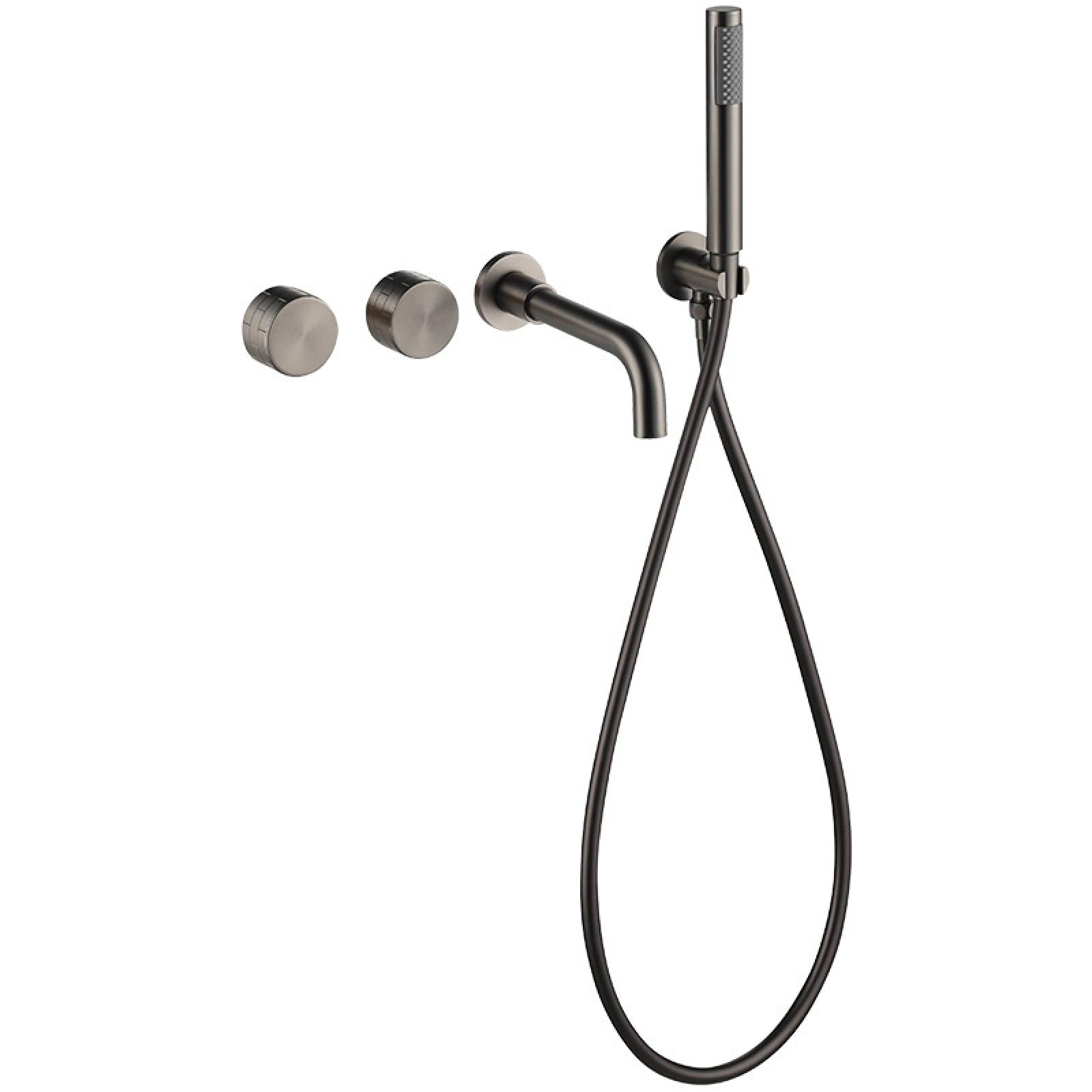 ASerZenith Full Copper Hidden Bathtub Faucet Into Wall Tank Side Faucet Shower Concealed Household Shower Set(Gun Gray)