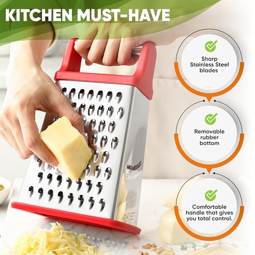 Image of Spring Chef Stainless Steel XL Cheese Grater for Kitchen, Red