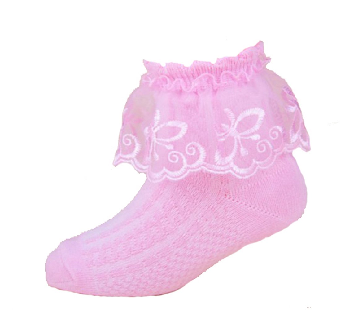Cinda Girls Pink Lace Butterfly Frilly Socks Christening Socks Party Socks 2-4 Years