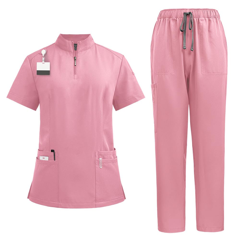 Divisa Infermiere Divise da lavoro for medici e infermieri con colletto alto e cerniera, camici da sala operatoria, pantaloni dritti da sala operatoria