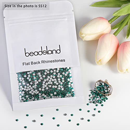 Image of Beadsland Flat Back Crystal Rhinestones,Blue Zircon, SS12, 1440pcs | Round Glass Gems, 3.0-3.2mm, for Nail Art Craft, Glue Fix